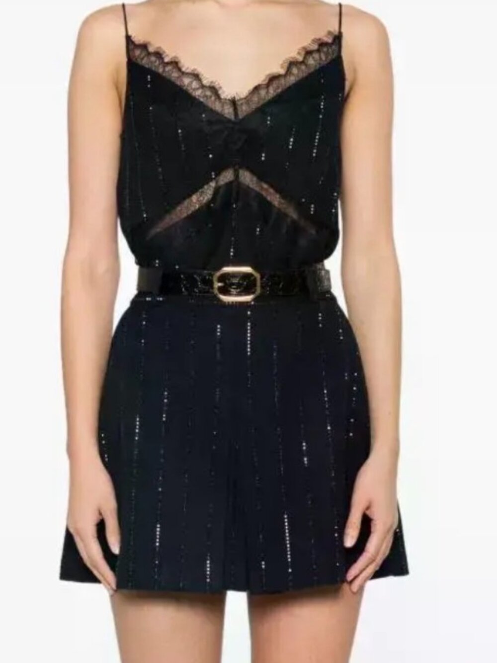 NWT self-portrait navy blue rhinestone pinstripe mini skirt - size UK 14 / US 10